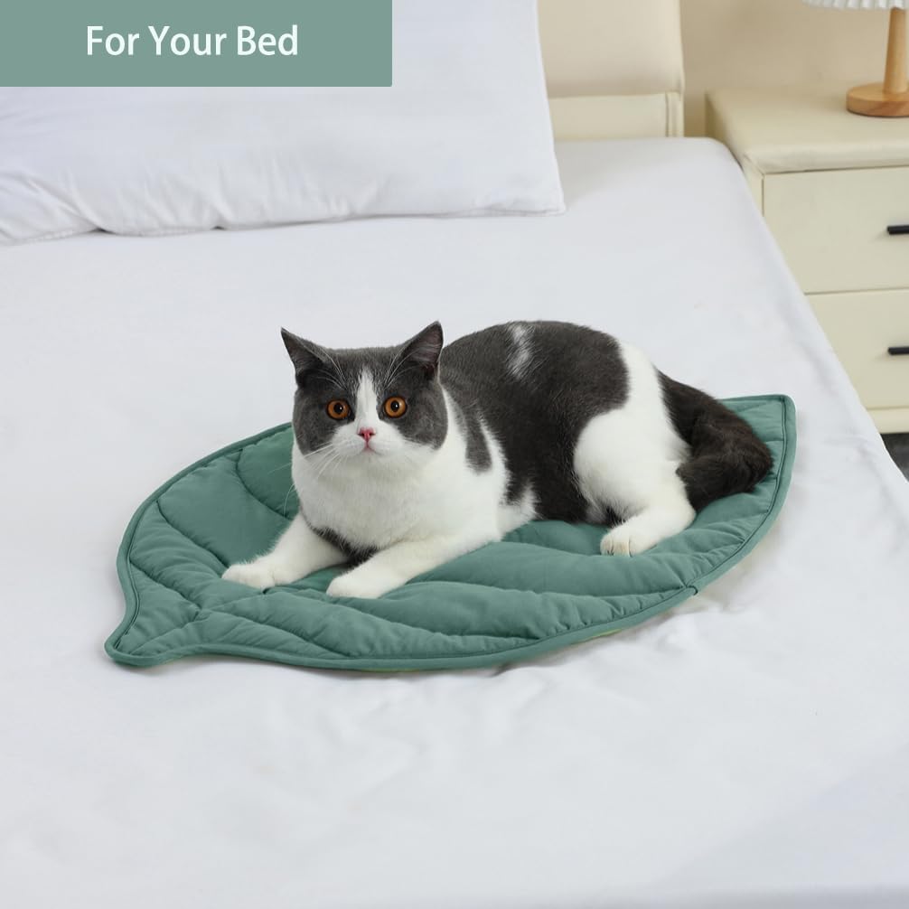 30 X 20 Inch Leaf Shaped Cotton Cat Bed Pad, Warming Cat Mat, Pet Warm