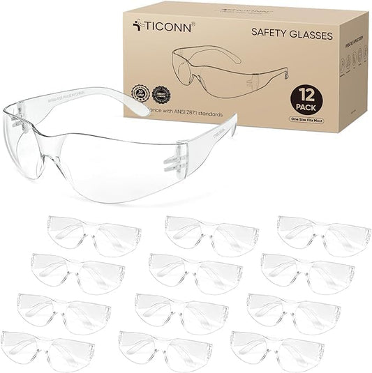 TICONN Clear Safety Glasses for Men, Safety Goggles with Scratch Impac