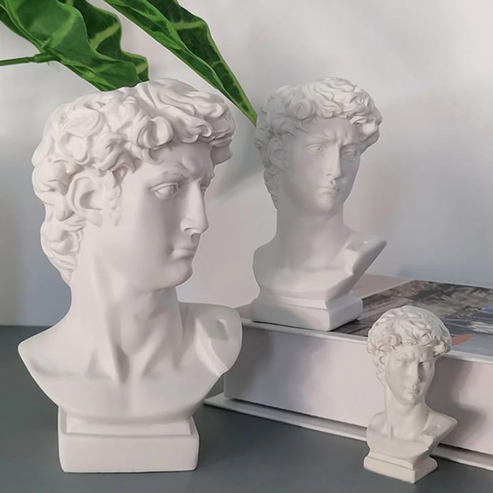 Queenbox 6.3x3.5in David Resin Bust Figurines Vase, Face Pot Heads Planter Container Holder, Classic Italy Art Statue Sculpture, White L