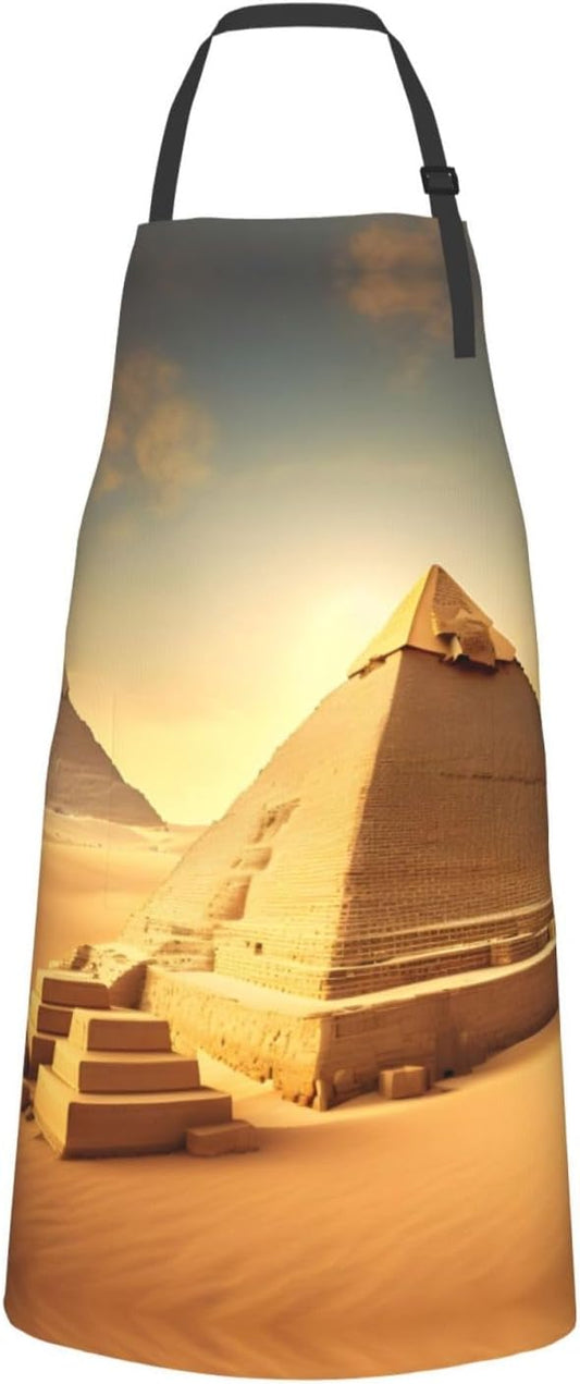 Egyptian Pyramid in Desert Print Laundry apron 28x33 In Waterproof Kitchen Apron with Pockets for Cooking Baking