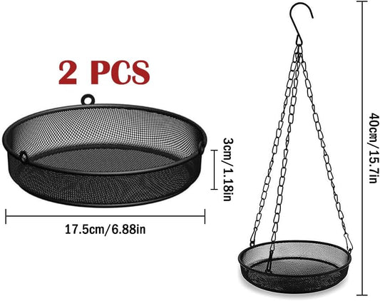 2PCS Hanging Bird Feeder with Tray, Hanging Tray Wild Bird Feeder, Metal Mesh Hanging Bird Feeders, Platform Bird Feeder Tray,Metal Bird Feeder Tray,for Garden,Terrace,Farm,Outdoor (Black)