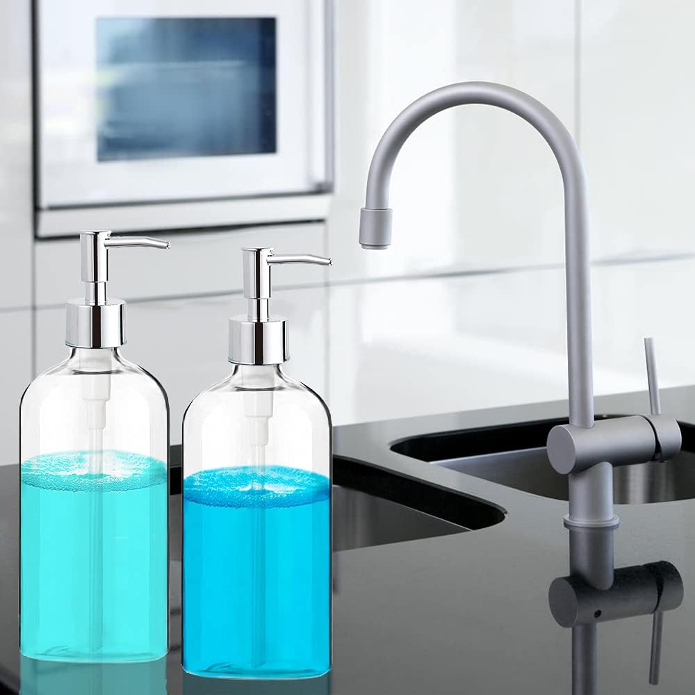 Clear Soap Dispenser with Rust Proof Pump, Waterproof Labels (2 Pack,1