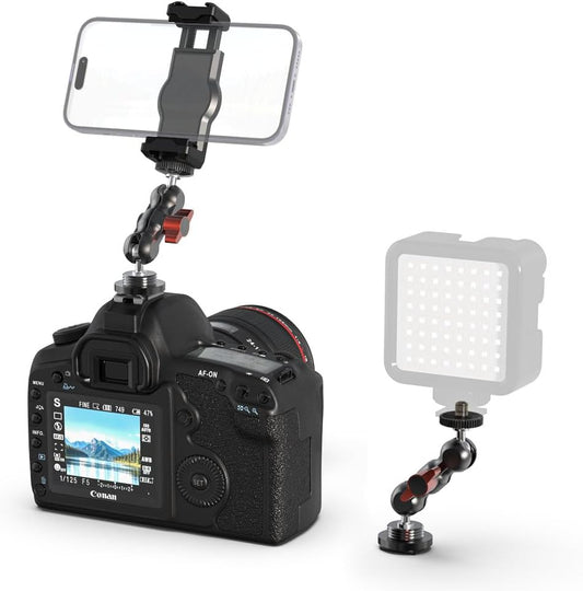 SOH Hot/Cold Shoe Phone Mount Holder, Universal 2 Ball Head Smartphone Mount Adapter, Cold Shoe Phone Clip Mount for iPhone 17/16/15, DSLR Camera LCD Camera Cage Flash LED Light Microphone and More