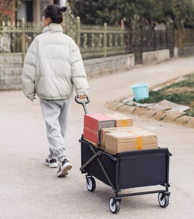 Wagon Cart Beach Wagon Garden Wagon Portable Folding Garden Trolley Cart Heavy Duty Trolley Wagon Shopping Cart for Outdoor Camping Pull Truck Grocery Wagon Utility Wagon