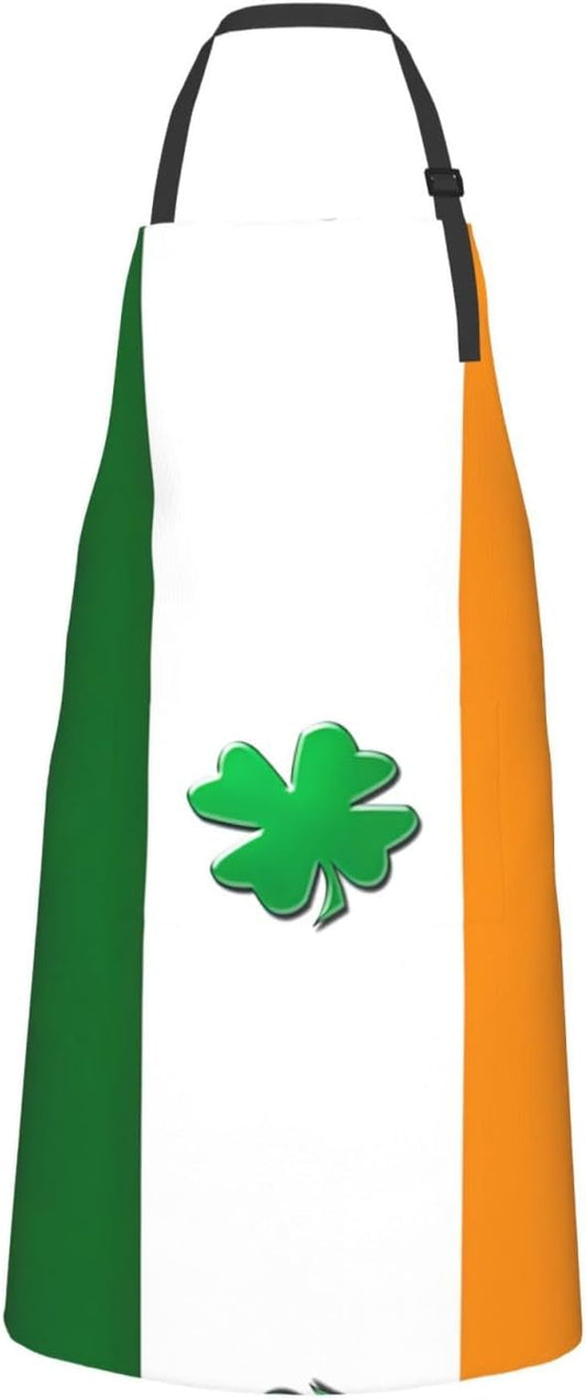 Irish Flag Print 28x33 In Adult Kitchen Apron with Pockets Versatile Chef Smock for Cooking Baking