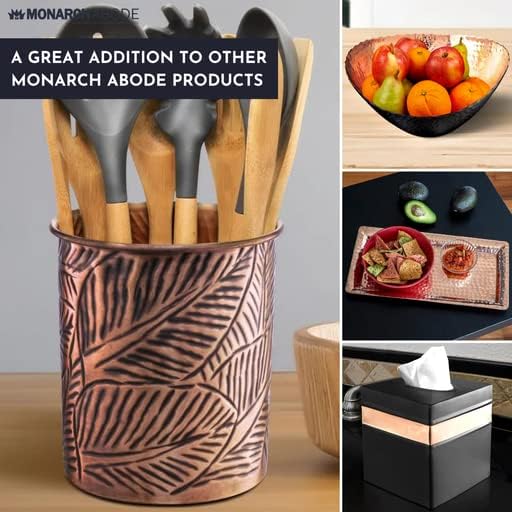 Monarch Abode Kitchen Utensil Holder – Floral Embossed Metal Black Ute