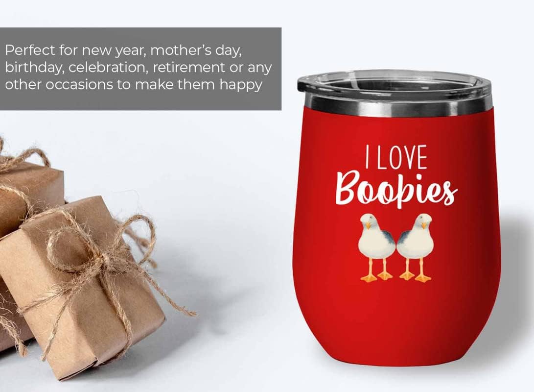 Bird Lover Red Edition Wine Tumbler 12oz - Love Boobies - Hummingbird