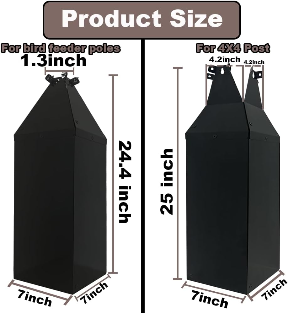 24.4Inch Metal Squirrel Baffle, Adjustable Opening Size, for Up to 4x4 Inch Wide Wooden Post, Squirrel Baffle for Bird Feeders Without Removing Bird Feeder Poles Or Shepherd's Hooks.