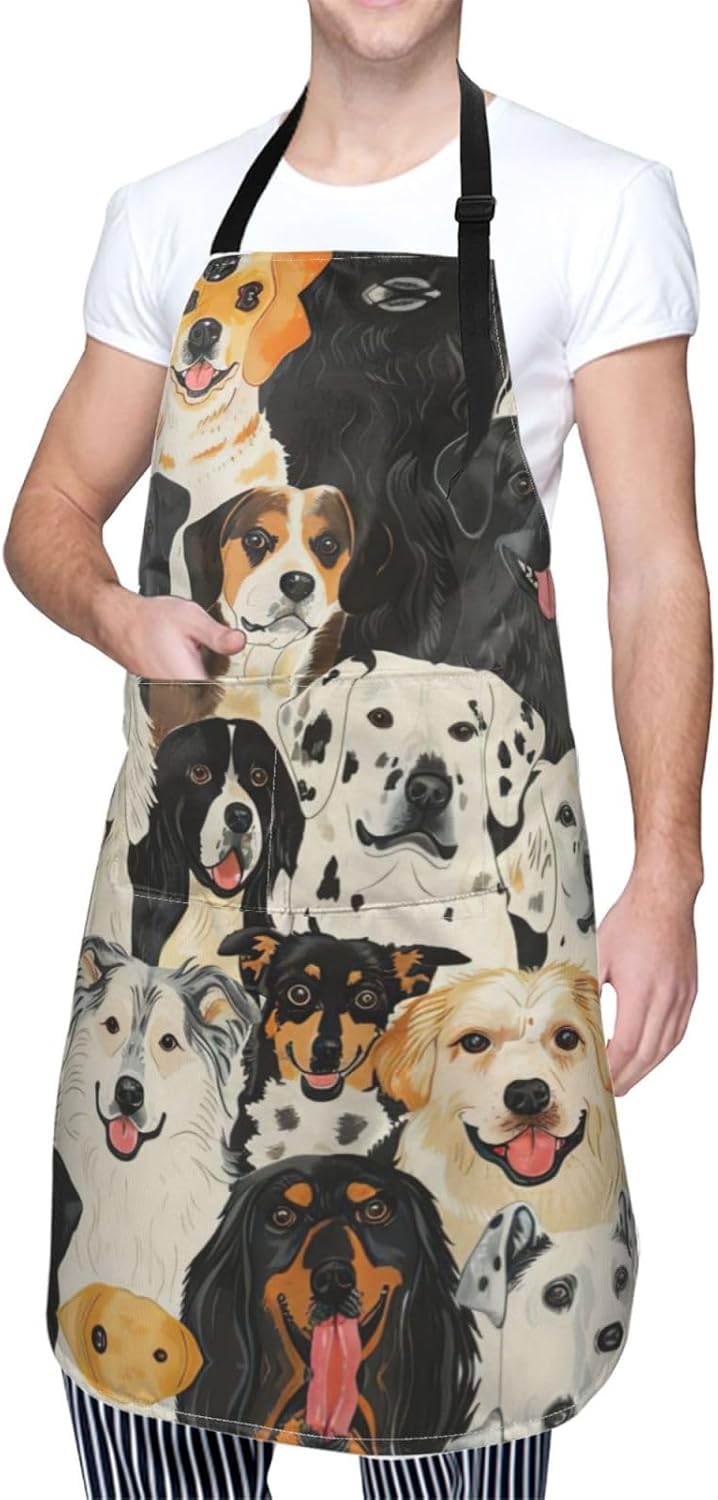 Dogs pattern Print Laundry apron 28x33 In Waterproof Kitchen Apron with Pockets for Cooking Baking