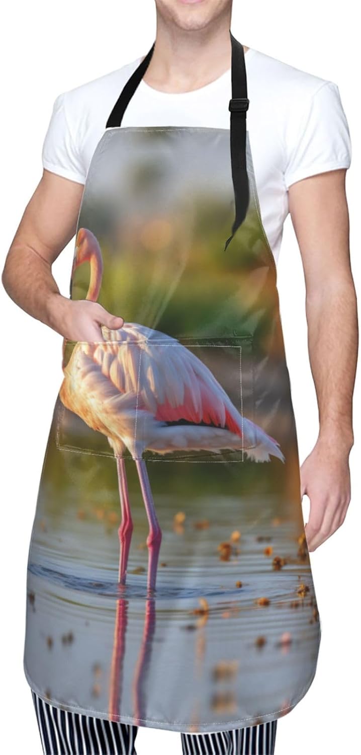 Cute Flamingo print Waterproof apron with pocket adjustable cooking apron for adult kitchen bibs to bake