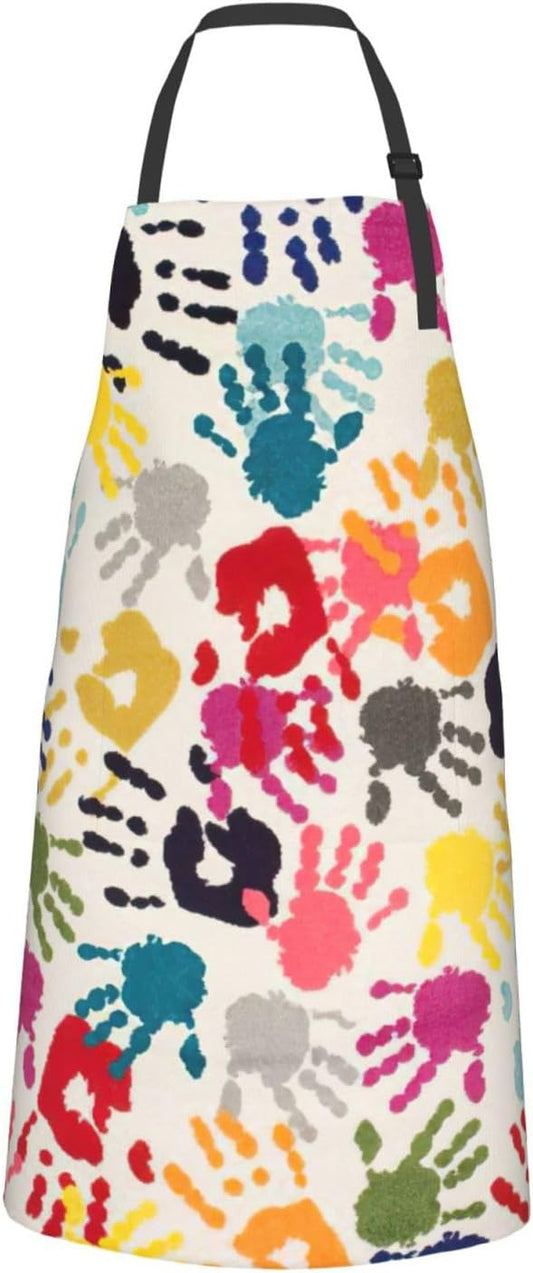 Hand Print print Waterproof apron with pocket adjustable cooking apron
