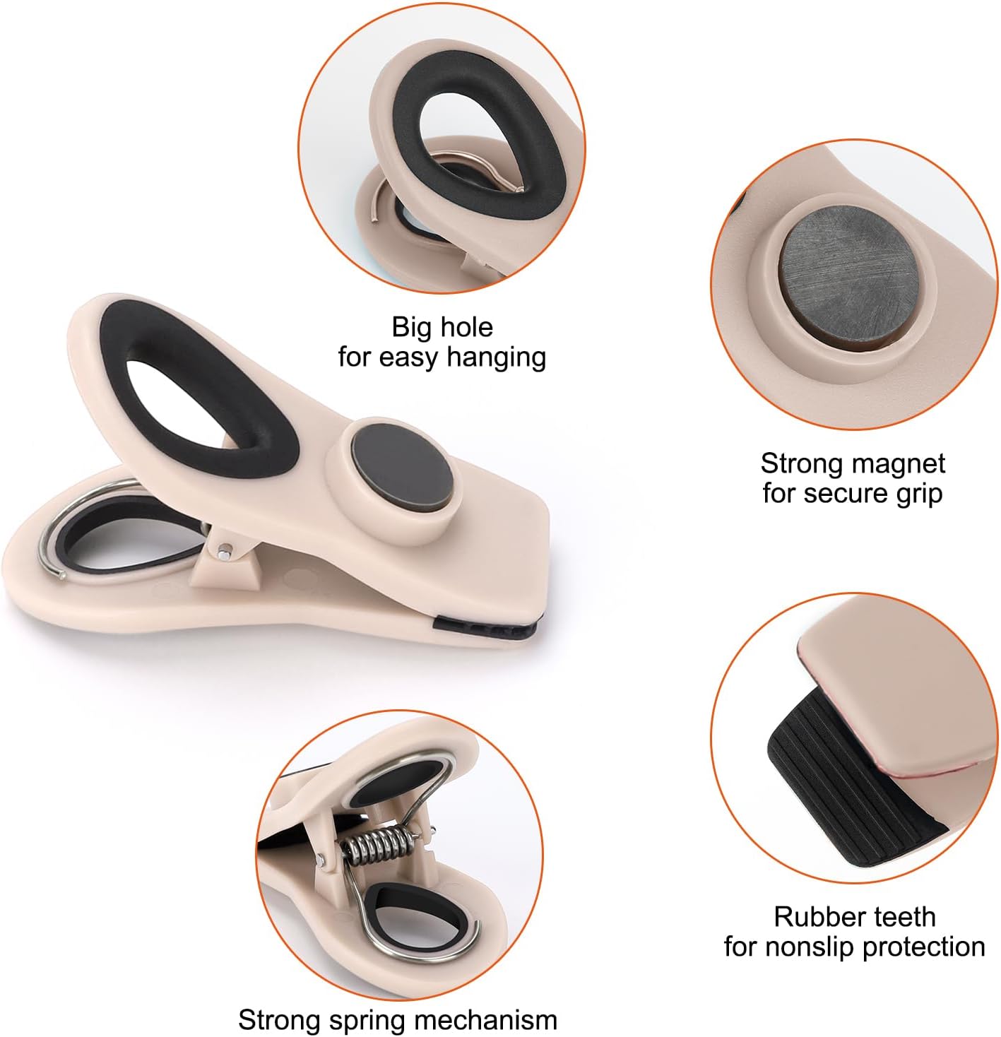 TACGEA Chip Clips, Magnetic Bag Clips with Air Tight Seal for Food Storage, 12 Pieces, Neutral Color