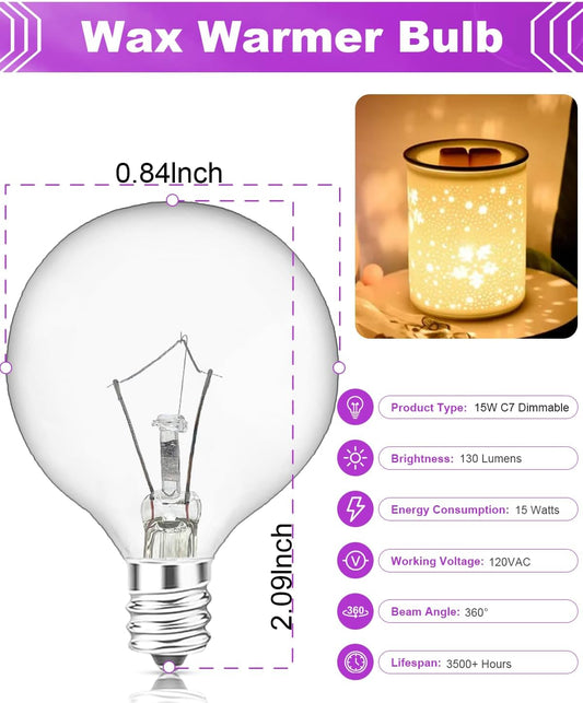 Scentsy Light Bulbs for Warmer - 25 Watt Bulb for Full Size Wax Melt Warmers, Replacement Bulb for Wax Warmer Burner Candle Warmer - G16 1/2 Globe Bulbs (6 Packs)