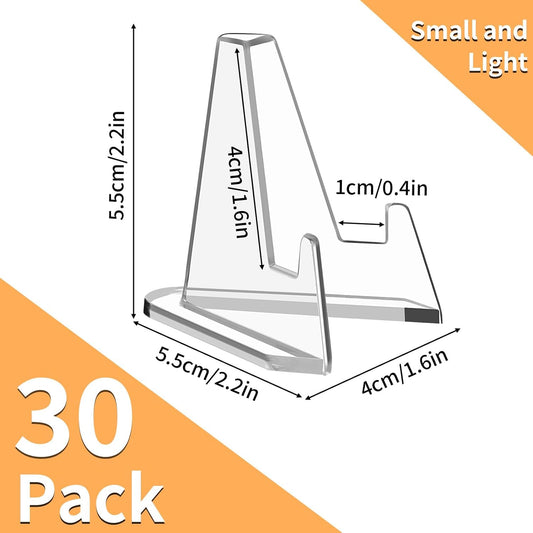 30 Pack Arcylic Card Display Stands, Mini Clear Easel Stand Holder for Sports Graded Challenge Coin Trading Baseball Psa Football Card