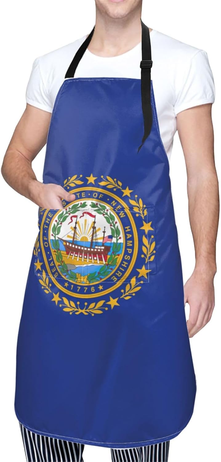 New Hampshire state flag print Waterproof chef's apron with pocket apron for kitchen cooking baking barbecue and gardening
