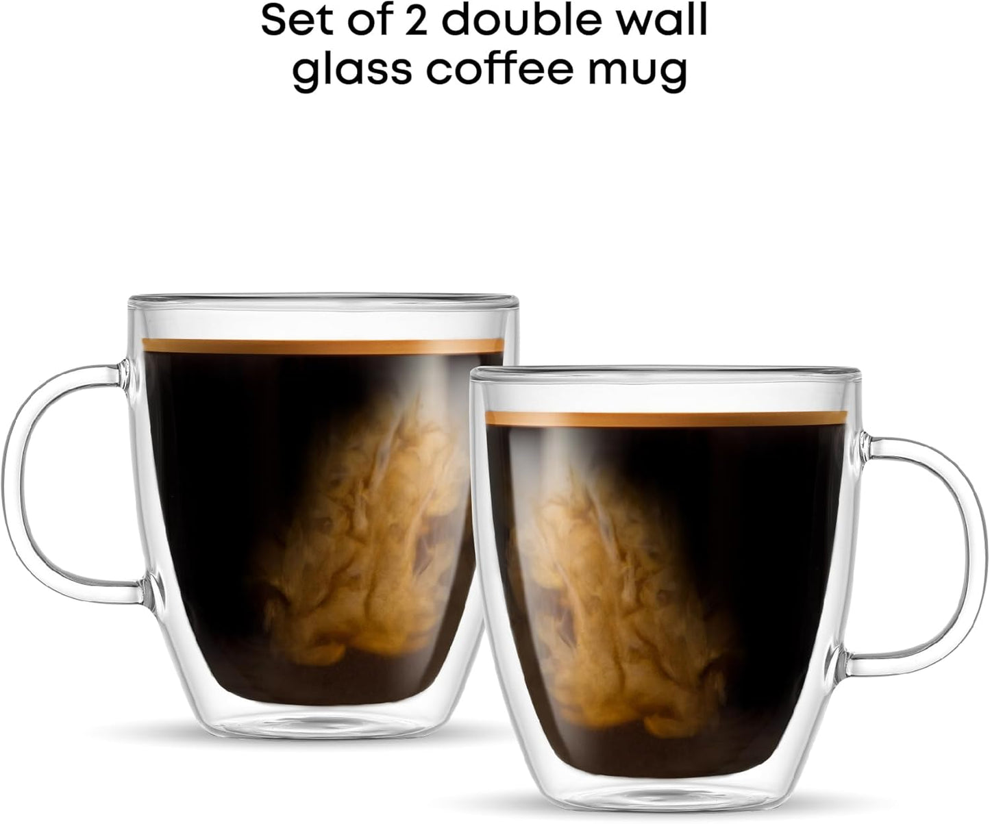 JoyJolt Savor Double Wall Insulated Glasses - Coffee Mugs (Set of 2) -