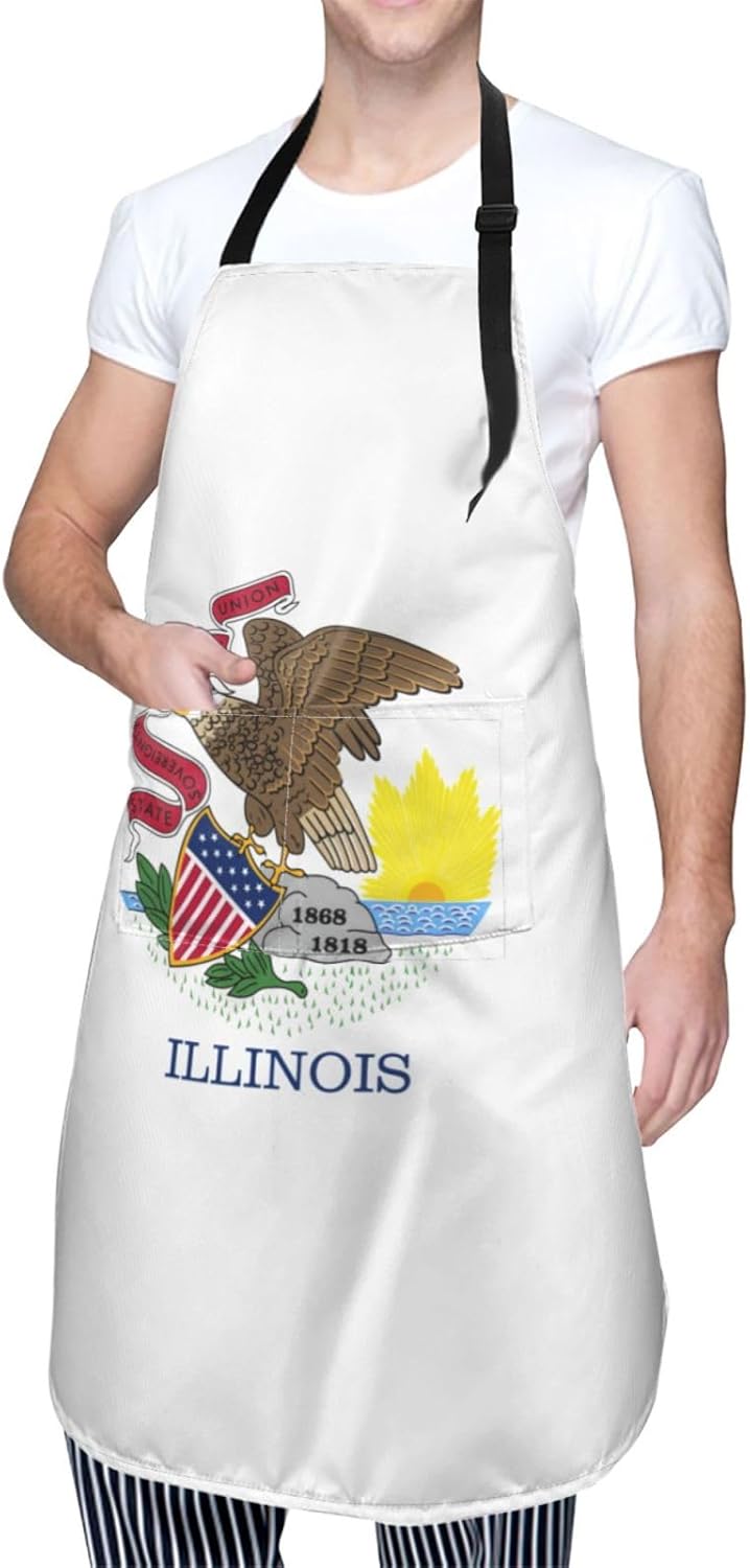 Illinois State Flag print Waterproof chef's apron with pocket apron fo