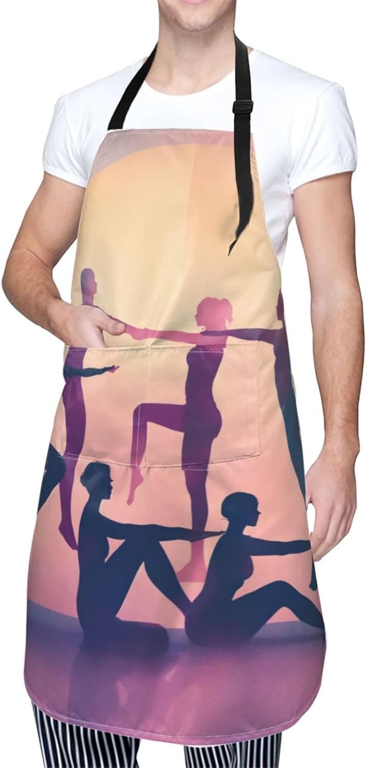 Gymnastics Game print Waterproof chef's apron with pocket apron for kitchen cooking baking barbecue and gardening