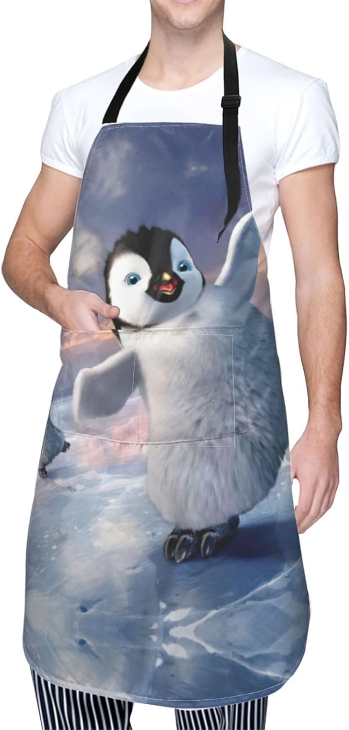 Happy Penguin Print 28 x 33in Waterproof Apron with Pockets Fashionable Versatile Smock for Baking