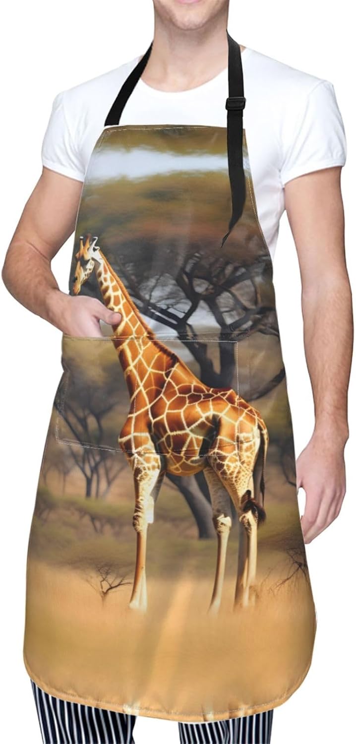 Africa Giraffe Majestic Tree Print 28x33 In Adult Kitchen Apron with P