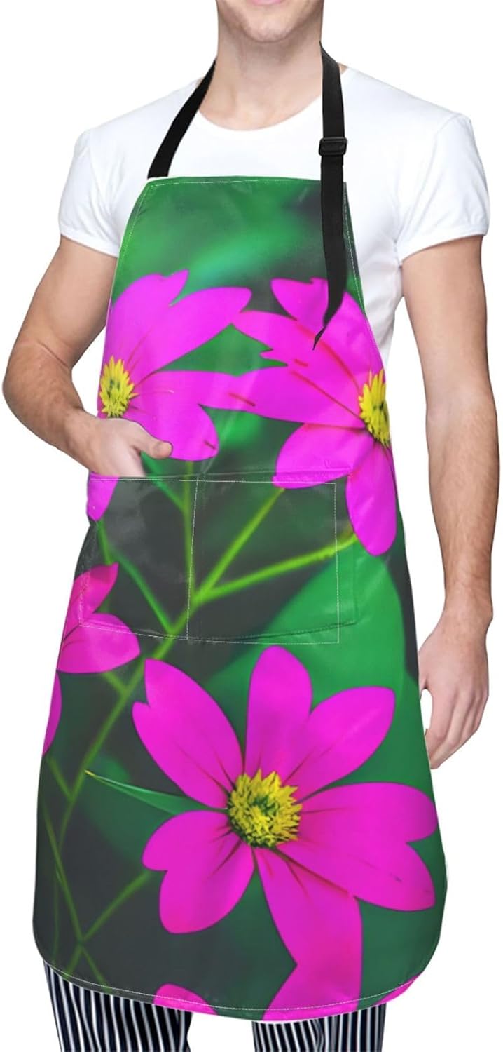 Flower Leaves Purple red flower 1 print Waterproof chef's apron with pocket apron for kitchen cooking baking barbecue and gardening