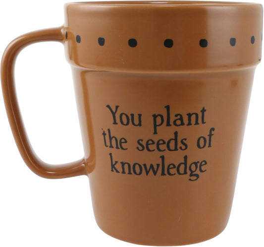 Enesco Our Name is Mud Teach Seeds of Knowledge Planter Pot Sculpted Coffee Mug, 14 Ounce, Brown