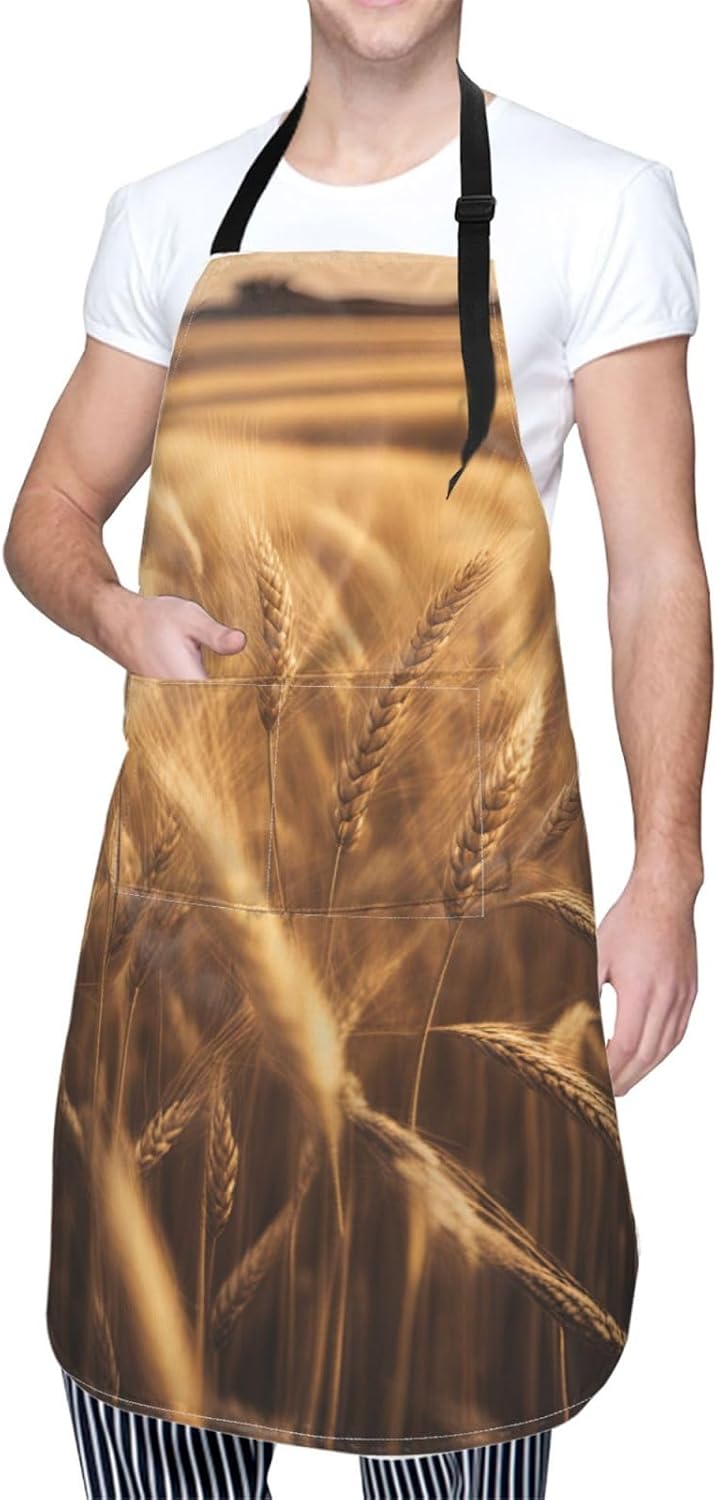 YANYU Wheat Field Print 28x33 In Kitchen Apron Stylish Chef Apron with Pockets for Cooking Baking Painting