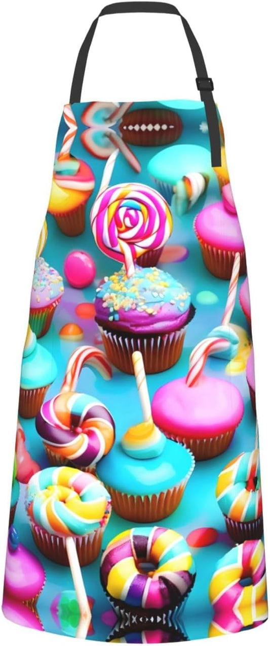 Colorful Sweet Lollipop Cupcake Donut Print Laundry apron 28x33 In Waterproof Kitchen Apron with Pockets for Cooking Baking