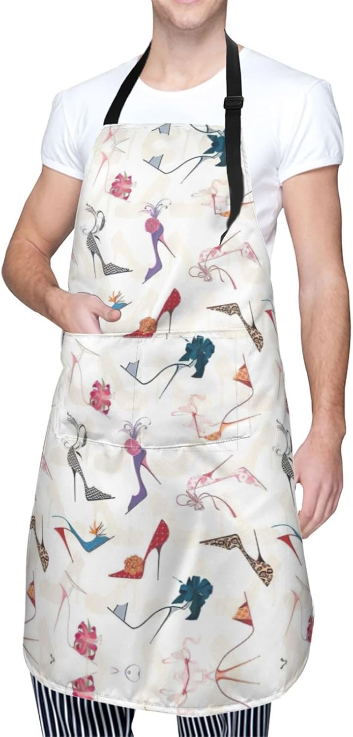 High Heel Shoes Print Laundry apron 28x33 In Waterproof Kitchen Apron with Pockets for Cooking Baking