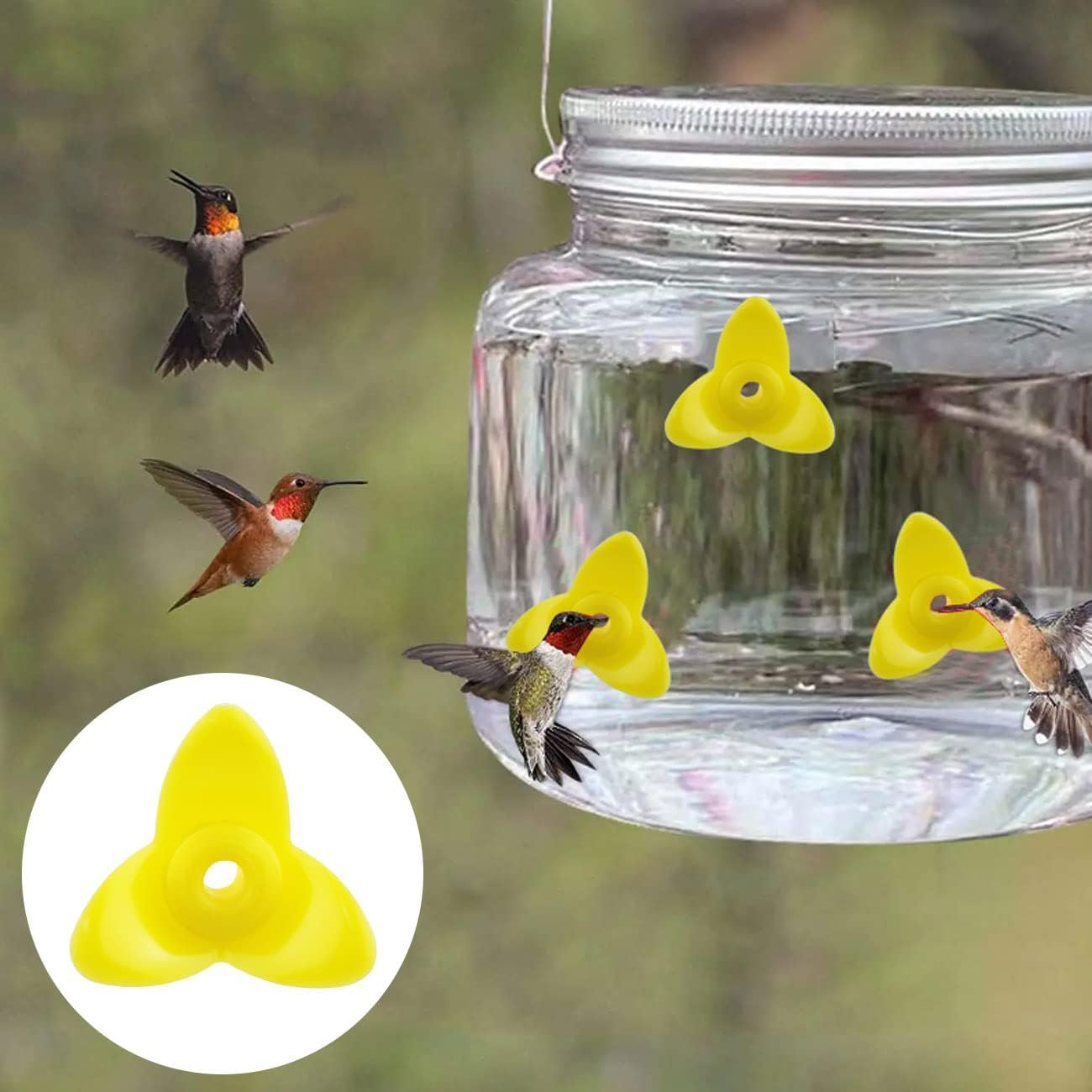 12PCS Three Leaf Hummingbird Bird Feeder Hummingbird Feeders Replacement Flowers, Feeding Ports Replacement Bird Feeder Replacement Parts for Hummingbird Feeder Hanging Feeder, Yellow