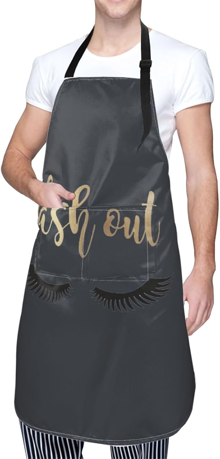 Eyelash print Waterproof apron with pocket adjustable cooking apron for adult kitchen bibs to bake