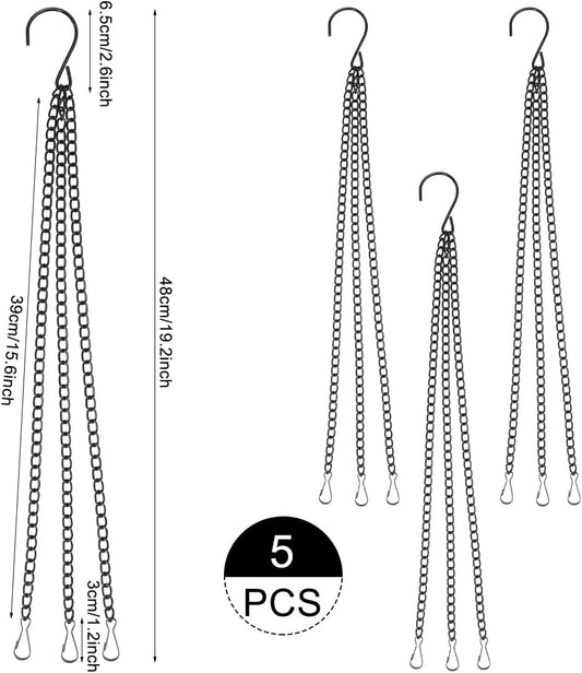 Plant Hanging Chains 5Pcs Black Hanging Basket Chain with Hooks 3 Point 16Inch Flower Plant Pot Replacement Chain Hangers for Bird Feeders,Planters,Lanterns and Ornaments