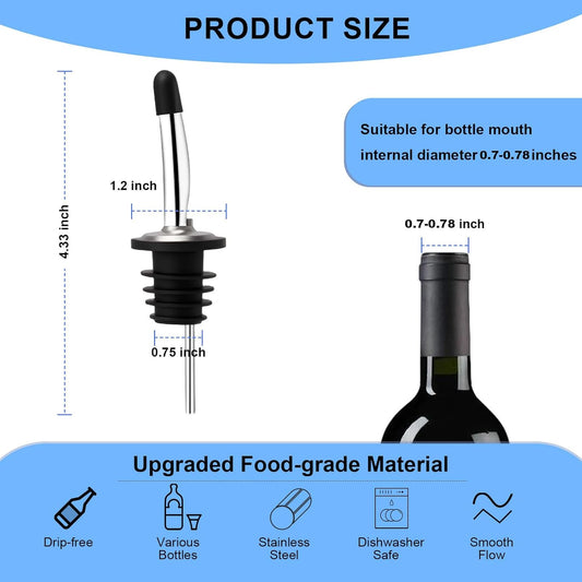 2PCS Stainless Steel Pourers, Speed Liquor Bottle Pourer, Olive Oil and Vinegar Tapered Stopper Spout, Suitable for About 3/4" Bottle Mouth, Olive Oil Spout with Sealed Dust Caps