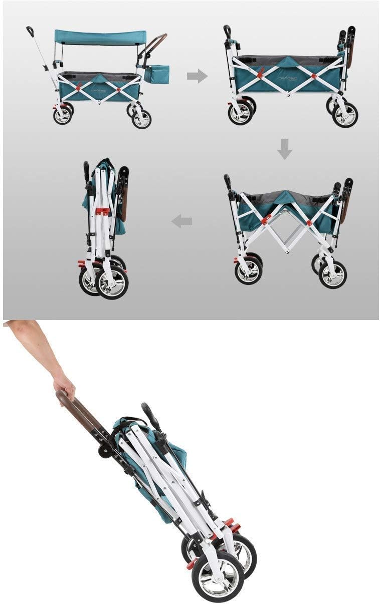 Tricycle Gift Kids Trike, Foldable Outdoor Transport Cart for Kids with Adjustable Telescopic Bar, Removable Shade Canopy, Garden Trolley for Shopping Grocery