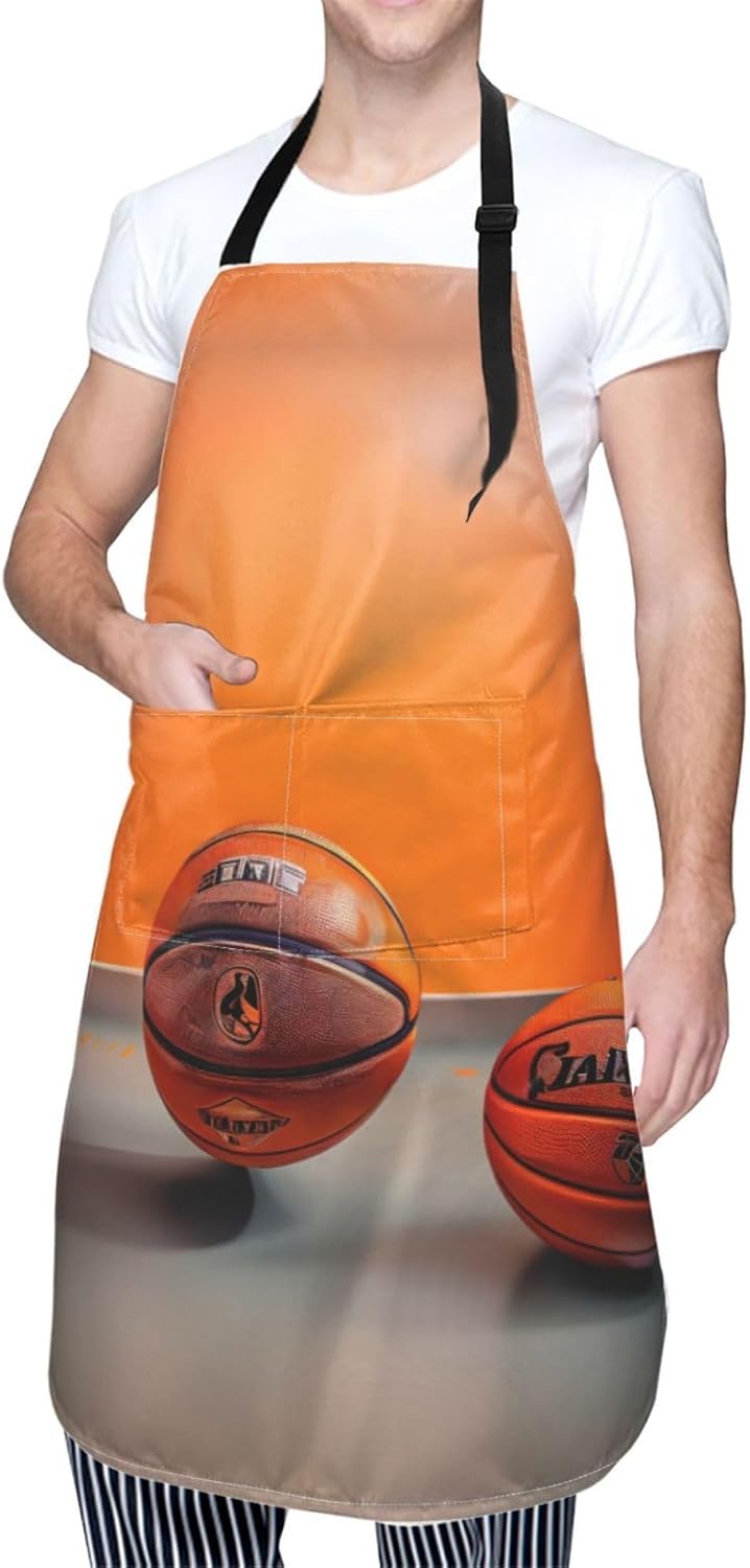 Basketball Orange Print Laundry apron 28x33 In Waterproof Kitchen Apro