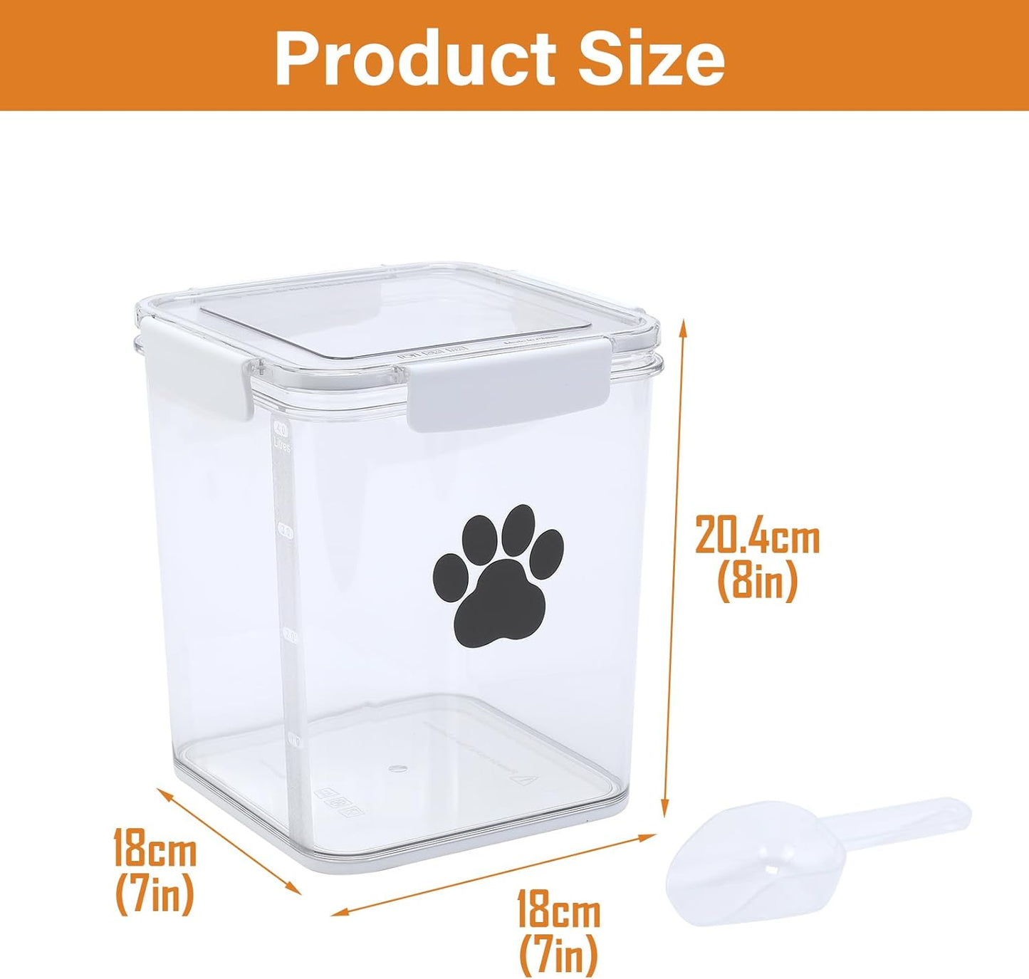 4L Dog Food Storage Container,Airtight Pet Food Storage Containers with Buckle-Lock Lids & Spoon,Plastic Cat Food Bin BPA Free,Dog Treat Container for Dog, Cat, Bird Seed - Bright White