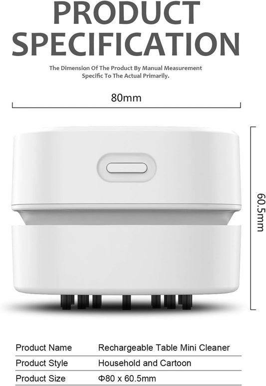 ODISTAR Desktop Vacuum Cleaner, Mini Table dust Sweeper Energy Saving,High Endurance up to 90 mins,Cordless&360ΒΊ Rotatable Design for Keyboard/Home/School/Office(White AA Battery)