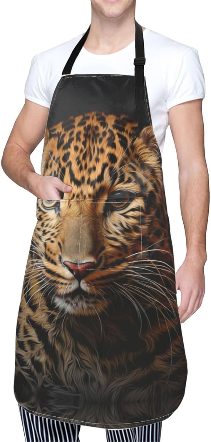 Leopard Print print Waterproof chef's apron with pocket apron for kitc