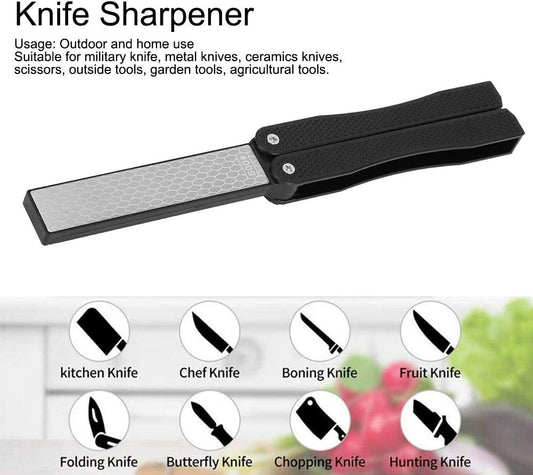 Double Sided Sharpener, Garden Tool Sharpener Knife Sharpener Folding Pocket Knife Sharpener Portable Sharpening Stone for Scissor Pruners Loppers(New black)