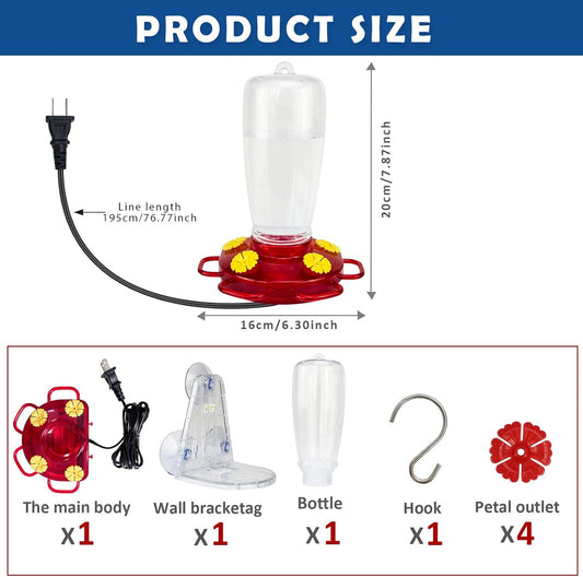 Heated Hummingbird Feeders for Outdoors, 15 Ounces Plastic Heated Hummingbird Feeder for Winter, 2-in-1 Outdoors Hanging & Window Suction Cup Design with 4 Feeding Ports (1 Pack)