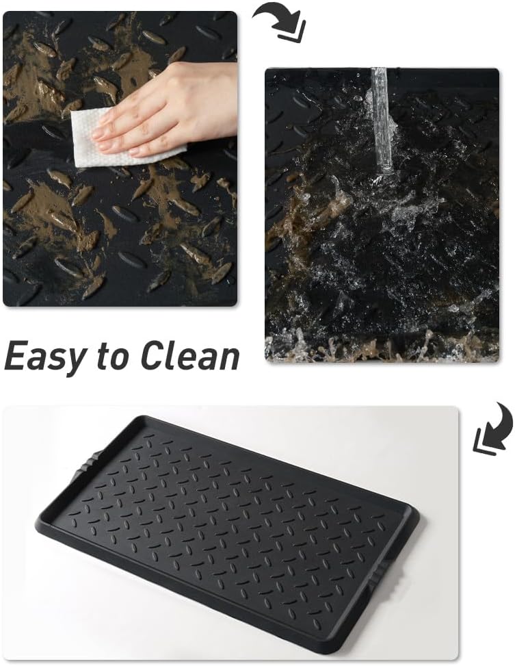 Boot-Tray Heavy Duty Rubber Mat with Lip Waterproof Shoe Mat Tray for Entryway Indoor Outdoor Multi Use Catch All Trays Entryway Shoe Storage 16x27.5 Inches