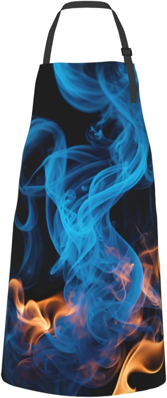 Blue Flame print Waterproof chef's apron with pocket apron for kitchen cooking baking barbecue and gardening