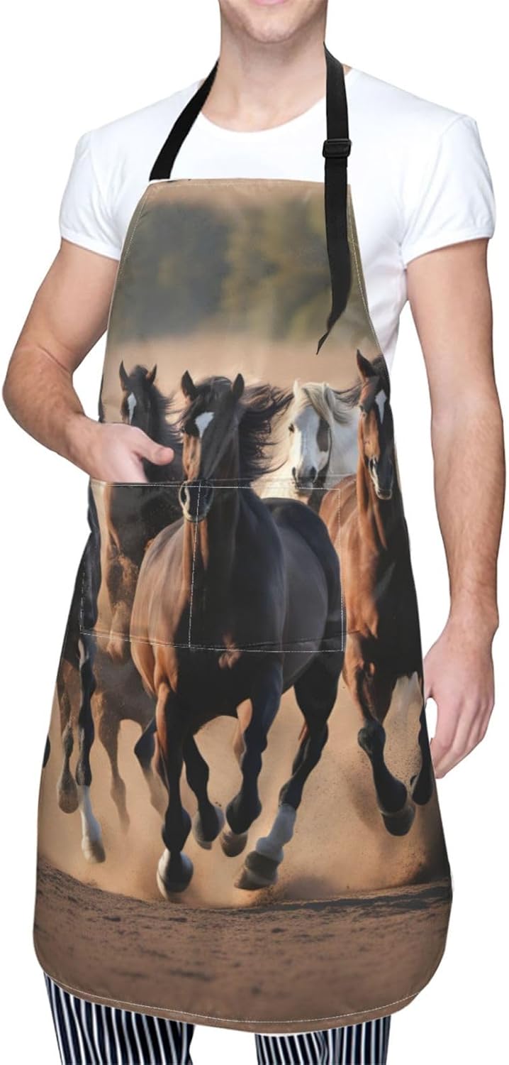 running horses print Waterproof chef's apron with pocket apron for kit
