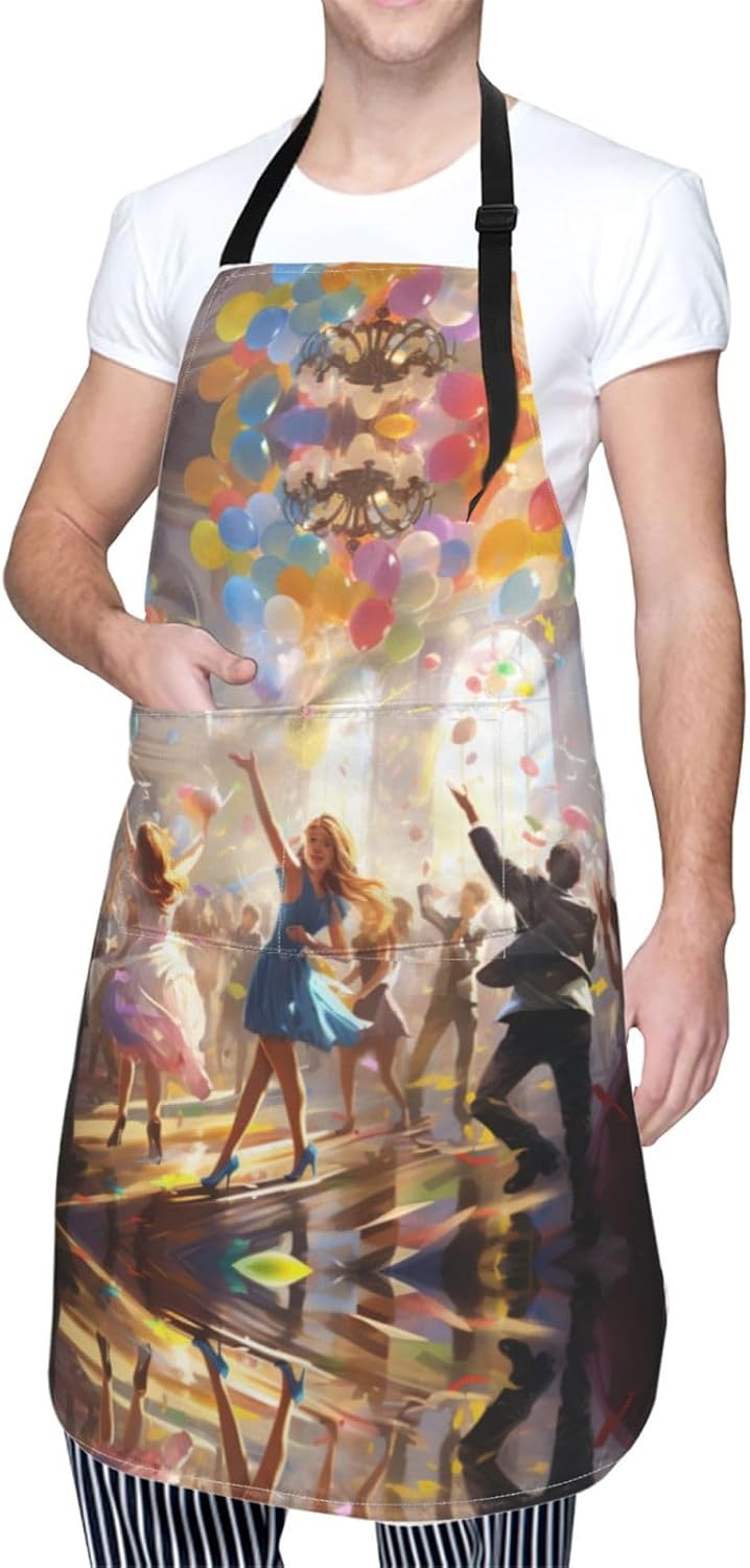 Tuesday Party print Waterproof apron with pocket adjustable cooking apron for adult kitchen bibs to bake