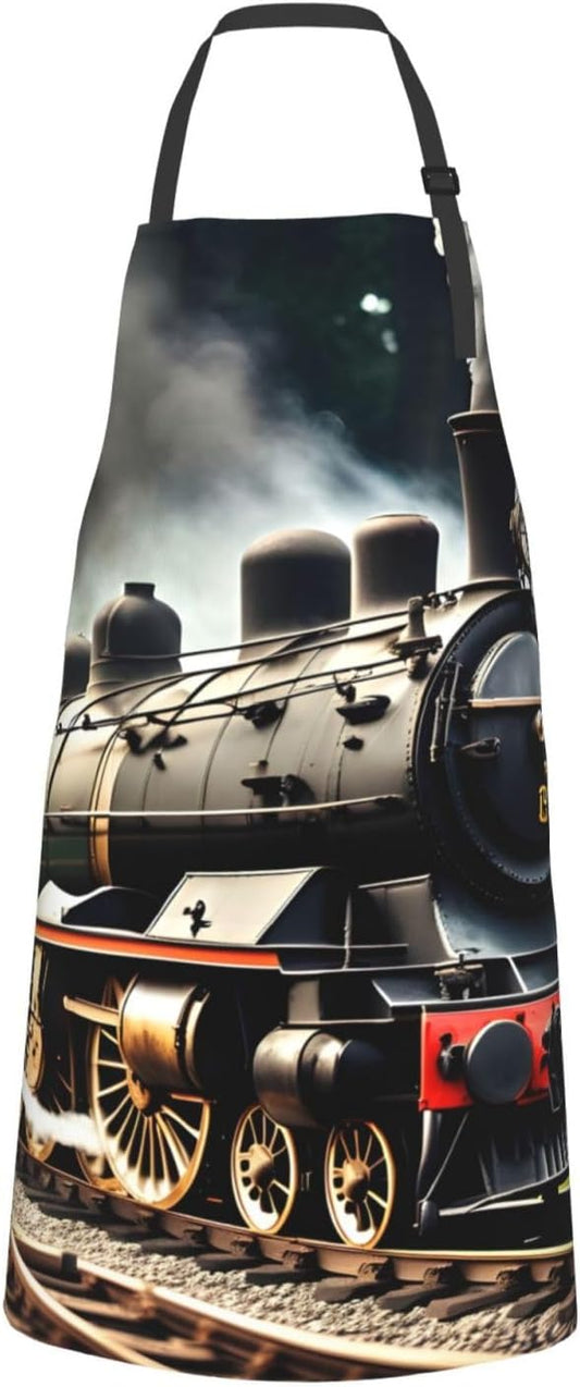 Steam Locomotive Train print Waterproof apron with pocket adjustable cooking apron for adult kitchen bibs to bake