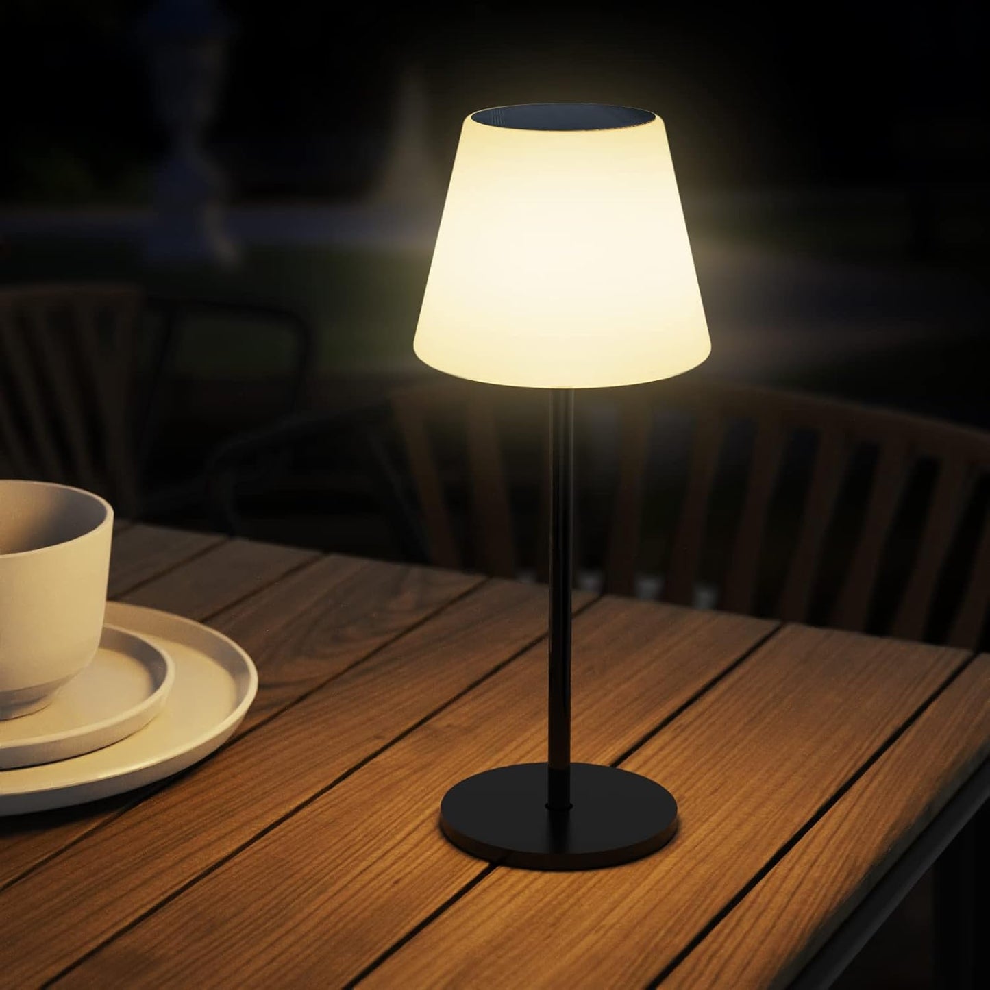 Solar Table Lamp Outdoor Solar Lamp Waterproof with Light Sensor,Outdoor Lamps for Patio,Dimmable Warm White and RGB LED Solar Lamp Cordless,Portable Night Light for Garden、Terrace、Camping.