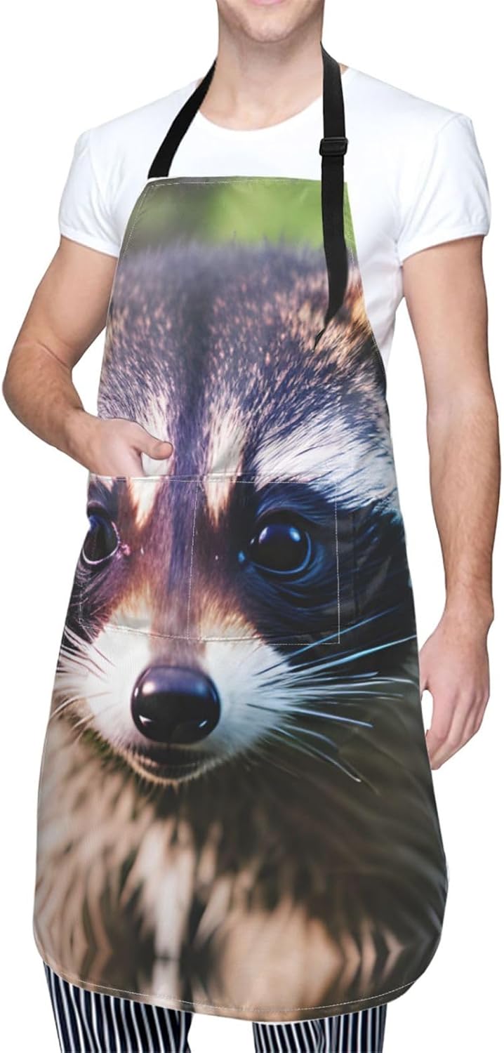 Little Raccoon Face 1 print Waterproof chef's apron with pocket apron for kitchen cooking baking barbecue and gardening
