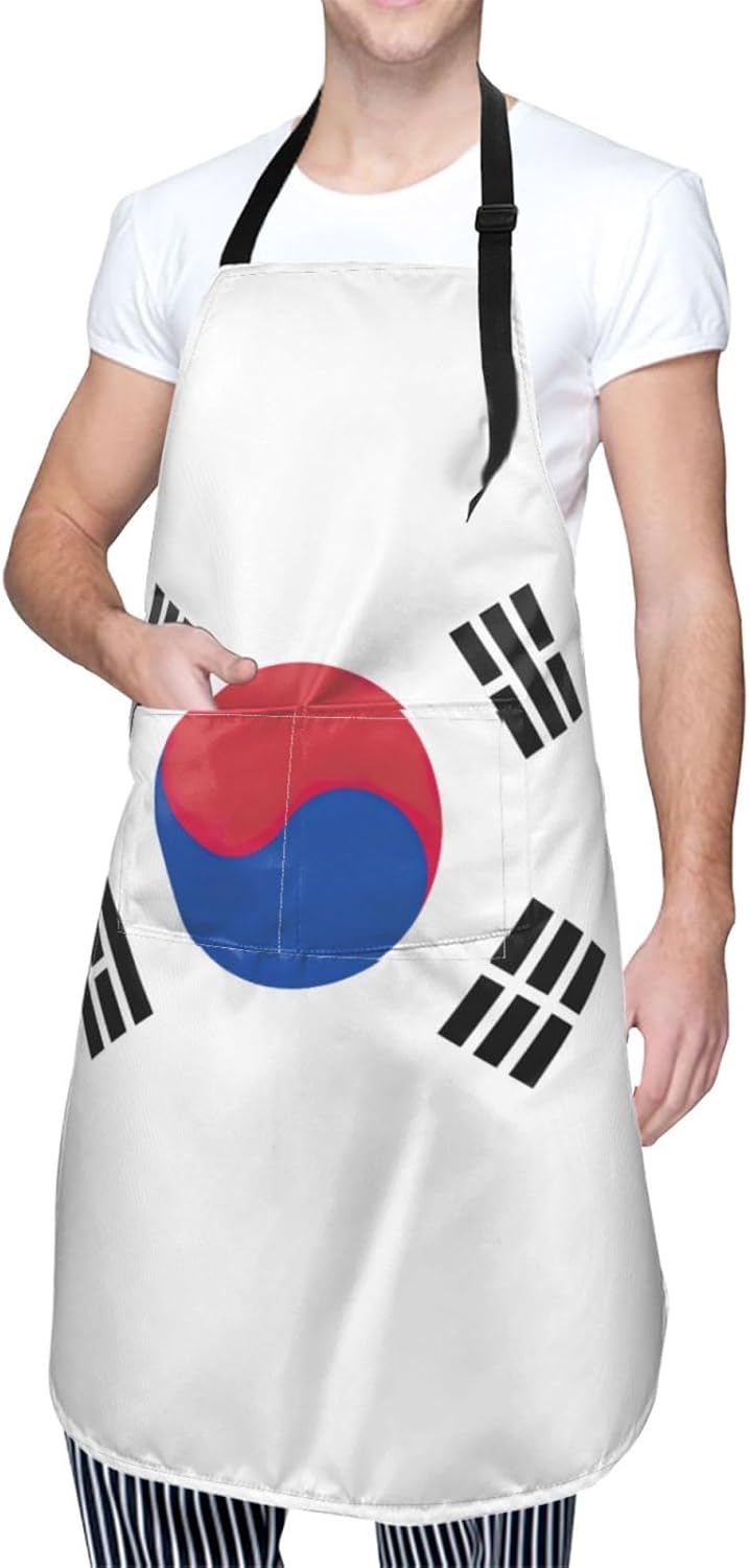 Flag of Republic of Korea print Waterproof chef's apron with pocket apron for kitchen cooking baking barbecue and gardening