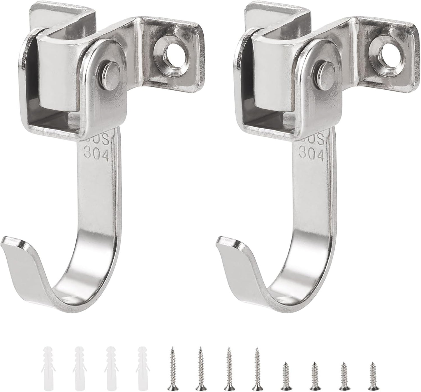 2Pcs Heavy Duty Garage Hooks, Stainless Steel Garage Storage Utility Hooks Wall Mounted Hook Hangers 180° Rotatable Garden Tool Organizer J Hook for Hanging Home Plants Shovels Rakes