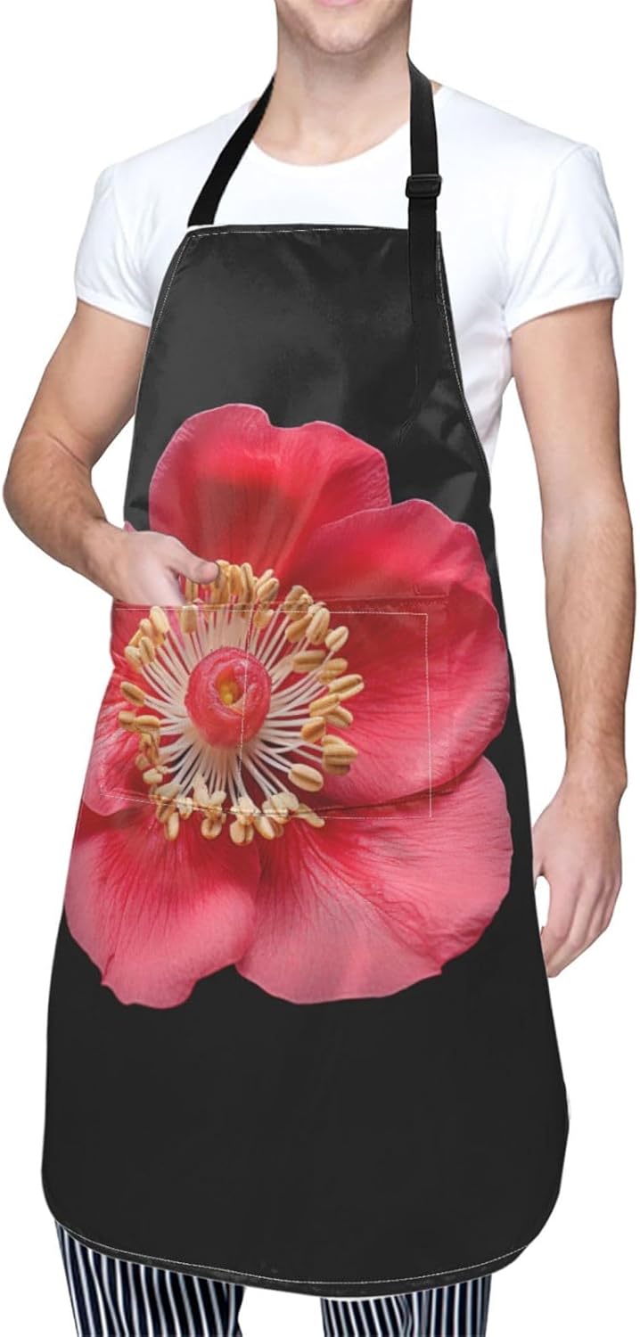 Blooming Flowers Black print Waterproof apron with pocket adjustable cooking apron for adult kitchen bibs to bake